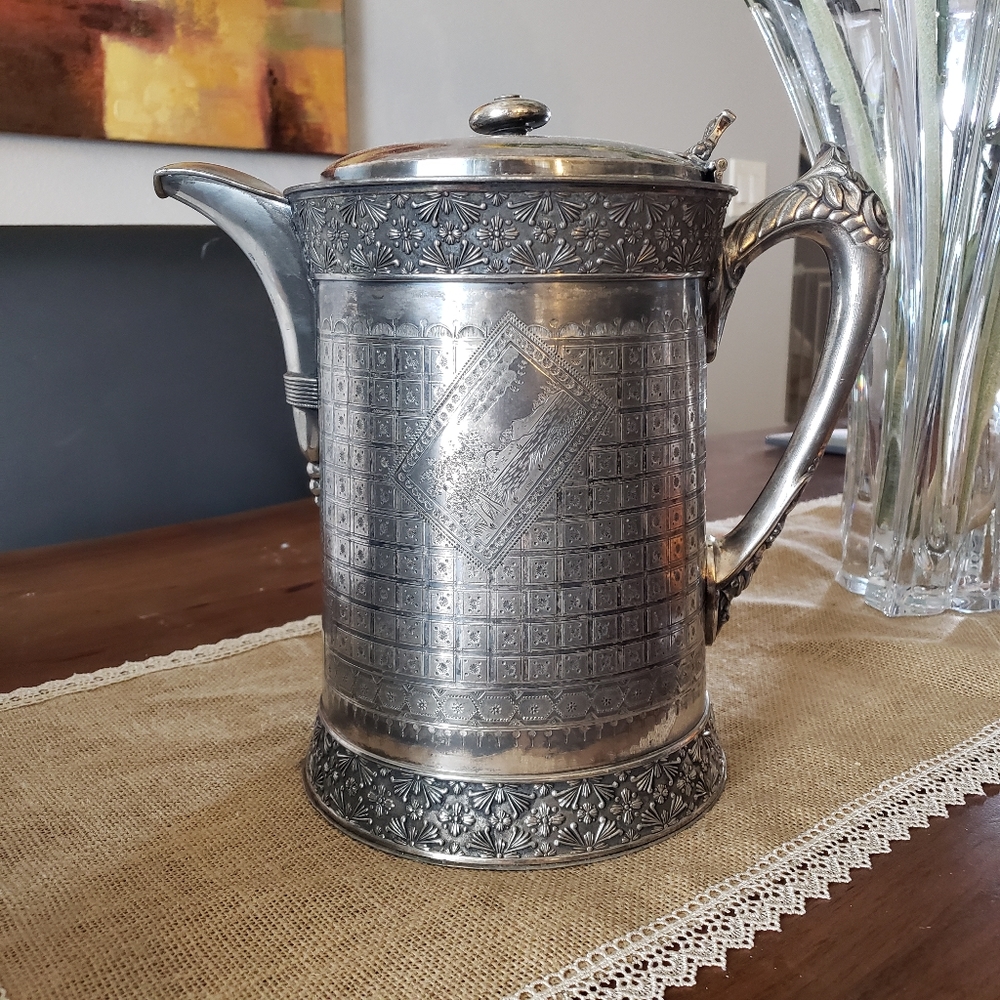 Antique 1868 Meriden B. Company water pitcher 158 Years Old Very Heavy